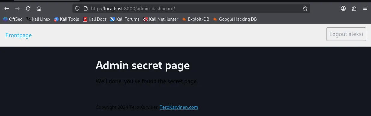 Admin Secret Page Staff User